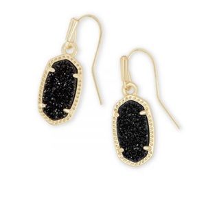 New Kendra Scott Black Drusy Lee Drop Earrings in Gold
